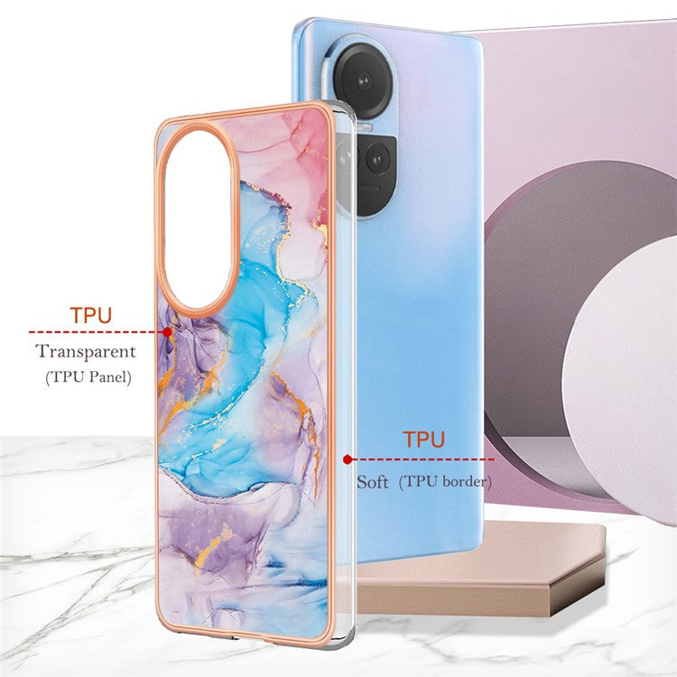 YB IMD Series-1 Electroplating Phone Case for Oppo Reno10 5G (Global) Marble Floral Pattern Soft TPU Cover - Milky Way Marble Blue