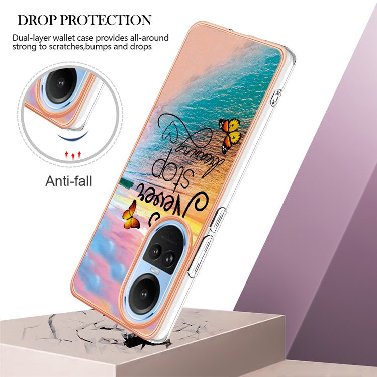 YB IMD Series-1 Electroplating Phone Case for Oppo Reno10 5G (Global) Marble Floral Pattern Soft TPU Cover - Never Stop Dreaming