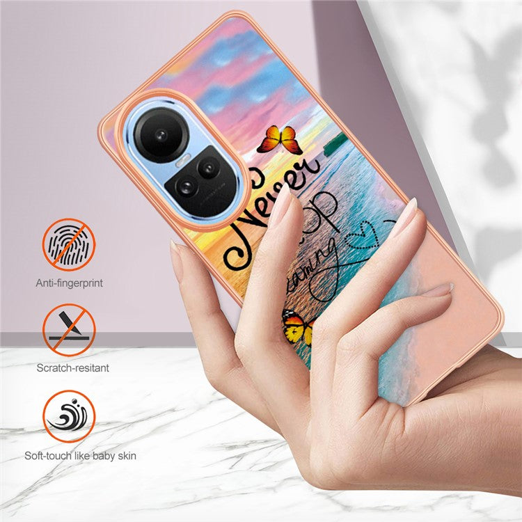 YB IMD Series-1 Electroplating Phone Case for Oppo Reno10 5G (Global) Marble Floral Pattern Soft TPU Cover - Never Stop Dreaming