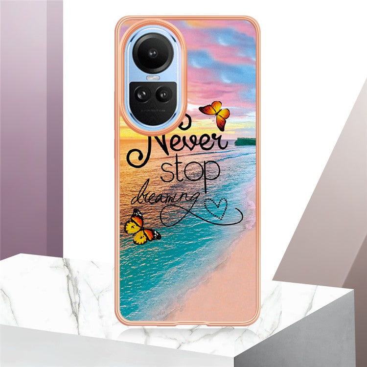 YB IMD Series-1 Electroplating Phone Case for Oppo Reno10 5G (Global) Marble Floral Pattern Soft TPU Cover - Never Stop Dreaming