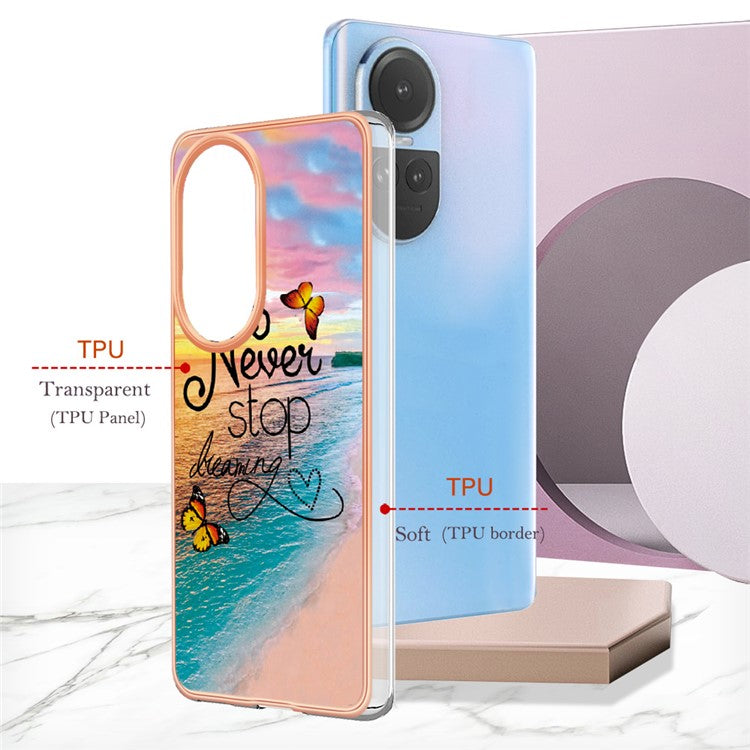 YB IMD Series-1 Electroplating Phone Case for Oppo Reno10 5G (Global) Marble Floral Pattern Soft TPU Cover - Never Stop Dreaming
