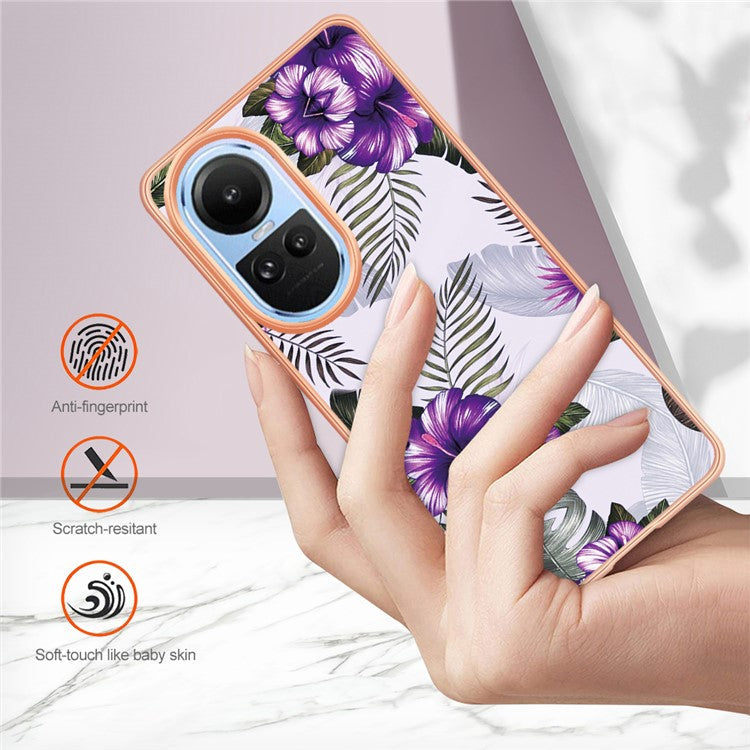 YB IMD Series-1 Electroplating Phone Case for Oppo Reno10 5G (Global) Marble Floral Pattern Soft TPU Cover - Purple Flower