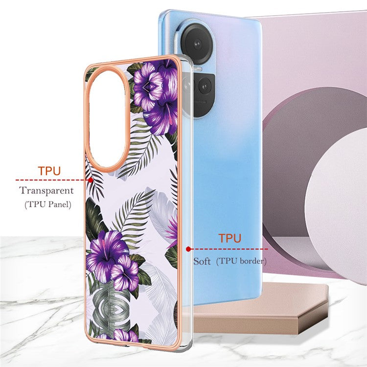 YB IMD Series-1 Electroplating Phone Case for Oppo Reno10 5G (Global) Marble Floral Pattern Soft TPU Cover - Purple Flower