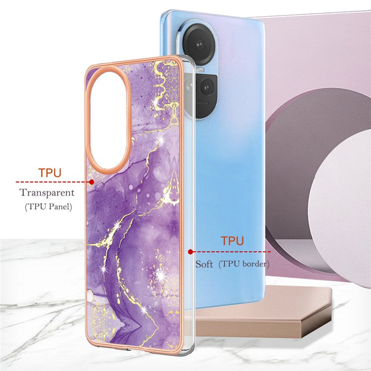 YB IMD Series-2 for Oppo Reno10 5G (Global) Electroplated TPU Case Marble Pattern IMD Protective Phone Cover - Purple 002