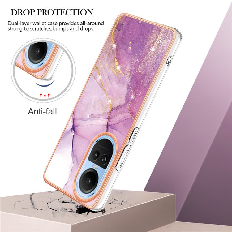 YB IMD Series-2 for Oppo Reno10 5G (Global) Electroplated TPU Case Marble Pattern IMD Protective Phone Cover - Purple 001