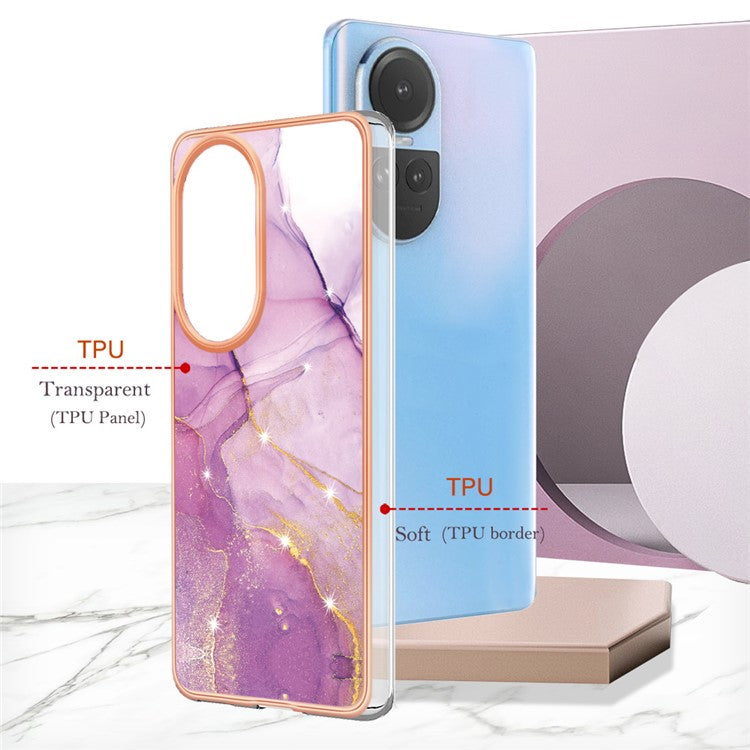 YB IMD Series-2 for Oppo Reno10 5G (Global) Electroplated TPU Case Marble Pattern IMD Protective Phone Cover - Purple 001