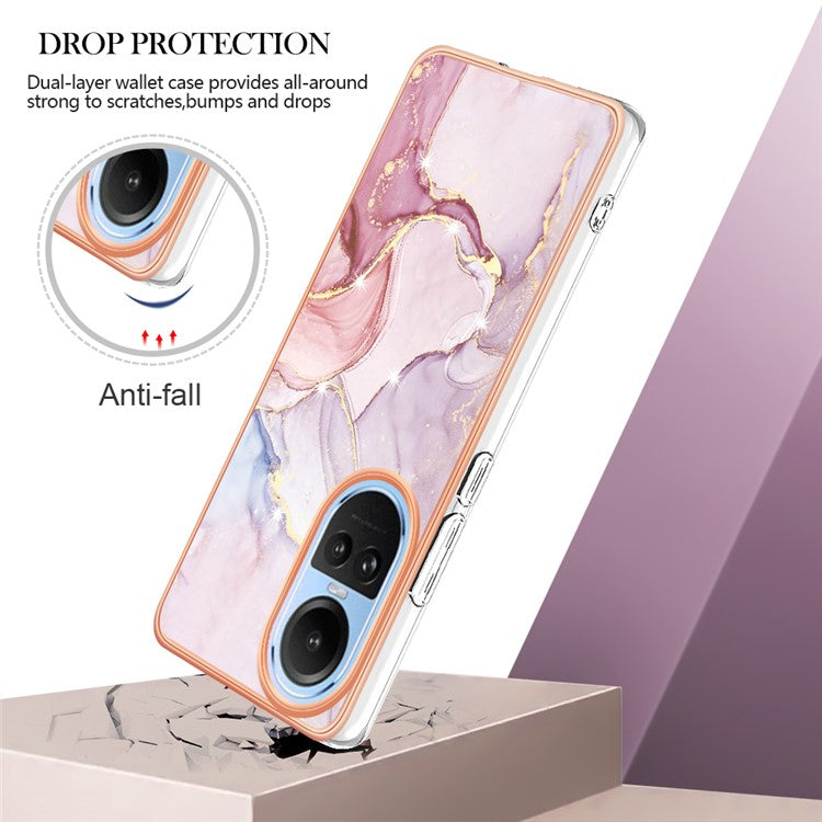 YB IMD Series-2 for Oppo Reno10 5G (Global) Electroplated TPU Case Marble Pattern IMD Protective Phone Cover - Rose Gold 005
