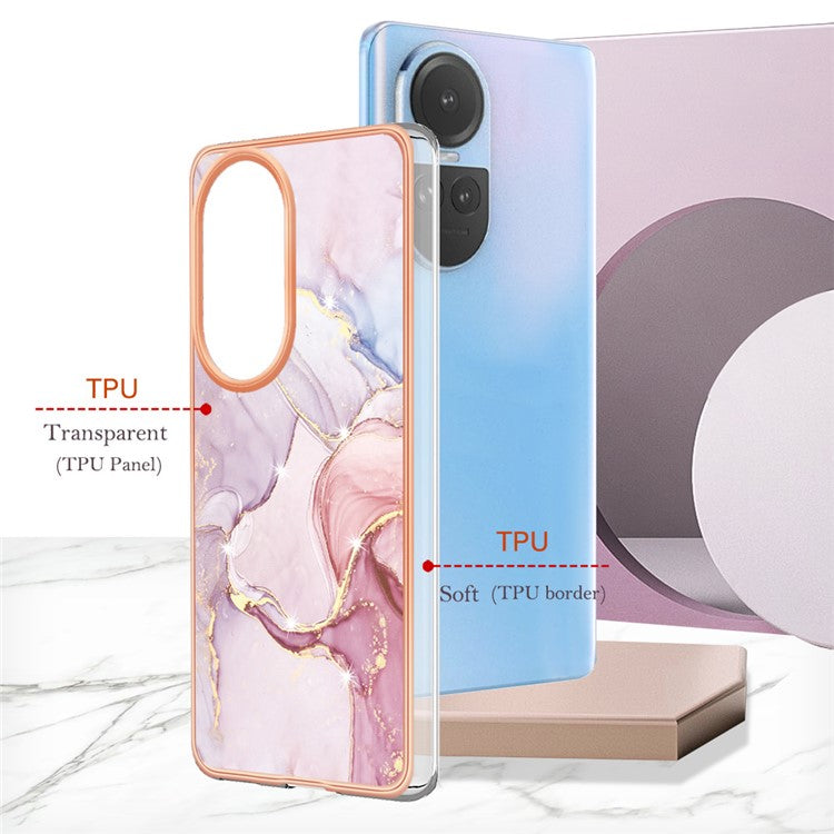 YB IMD Series-2 for Oppo Reno10 5G (Global) Electroplated TPU Case Marble Pattern IMD Protective Phone Cover - Rose Gold 005