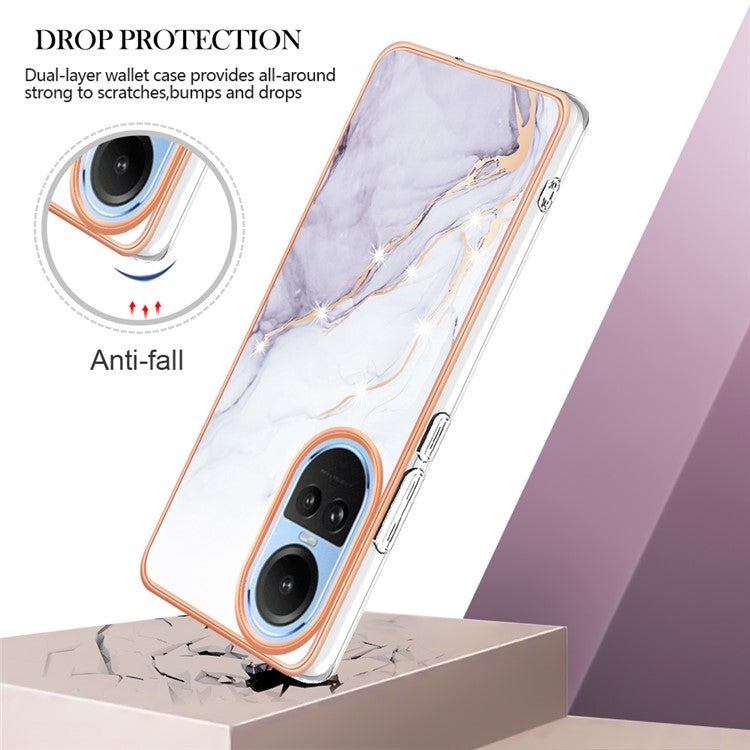 YB IMD Series-2 for Oppo Reno10 5G (Global) Electroplated TPU Case Marble Pattern IMD Protective Phone Cover - White 006