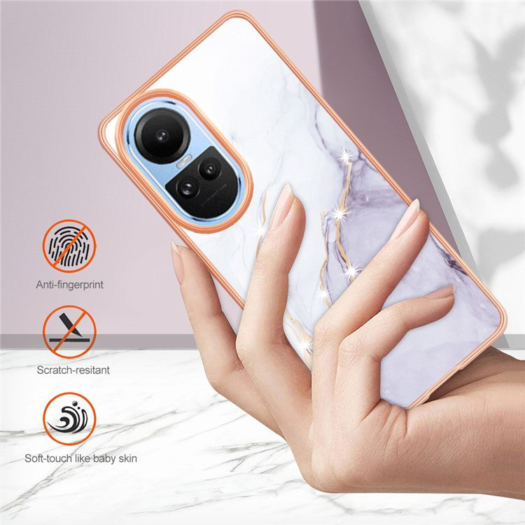 YB IMD Series-2 for Oppo Reno10 5G (Global) Electroplated TPU Case Marble Pattern IMD Protective Phone Cover - White 006