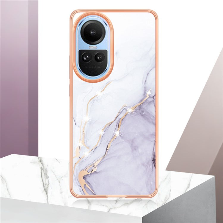 YB IMD Series-2 for Oppo Reno10 5G (Global) Electroplated TPU Case Marble Pattern IMD Protective Phone Cover - White 006