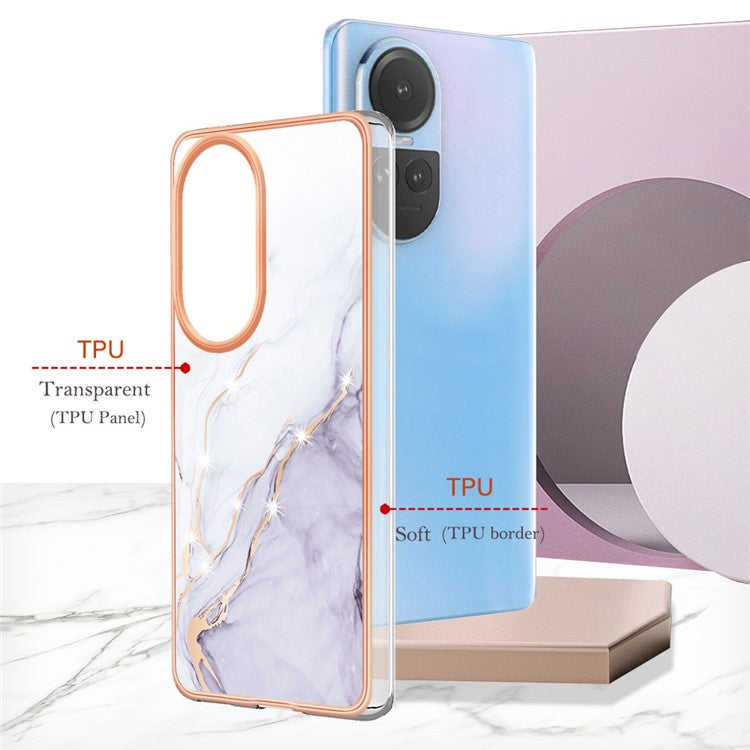 YB IMD Series-2 for Oppo Reno10 5G (Global) Electroplated TPU Case Marble Pattern IMD Protective Phone Cover - White 006