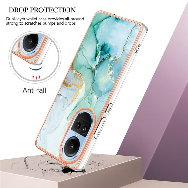 YB IMD Series-2 for Oppo Reno10 5G (Global) Electroplated TPU Case Marble Pattern IMD Protective Phone Cover - Green 003