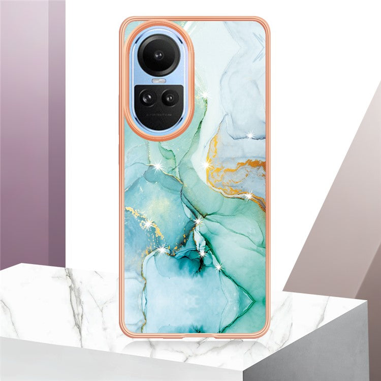 YB IMD Series-2 for Oppo Reno10 5G (Global) Electroplated TPU Case Marble Pattern IMD Protective Phone Cover - Green 003