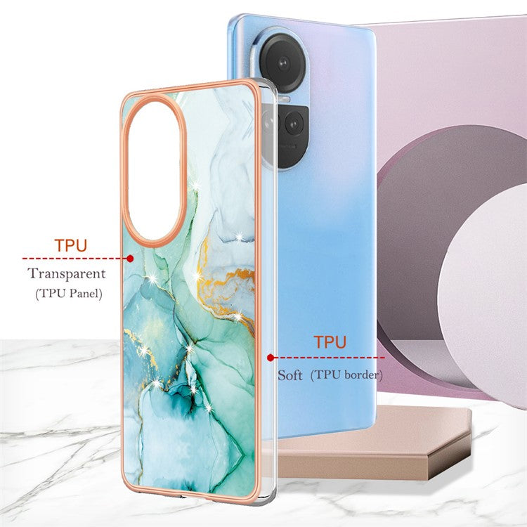 YB IMD Series-2 for Oppo Reno10 5G (Global) Electroplated TPU Case Marble Pattern IMD Protective Phone Cover - Green 003