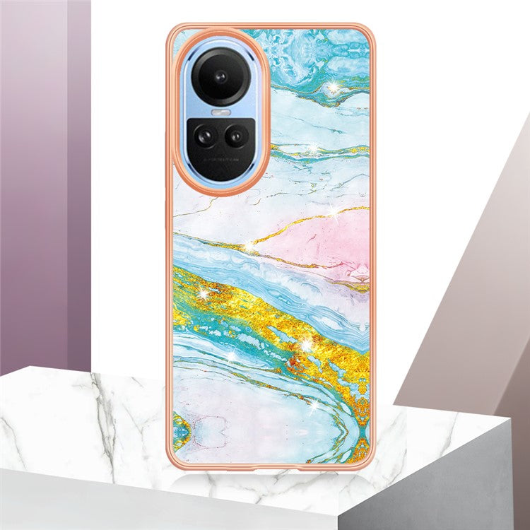 YB IMD Series-2 for Oppo Reno10 5G (Global) Electroplated TPU Case Marble Pattern IMD Protective Phone Cover - Green 004