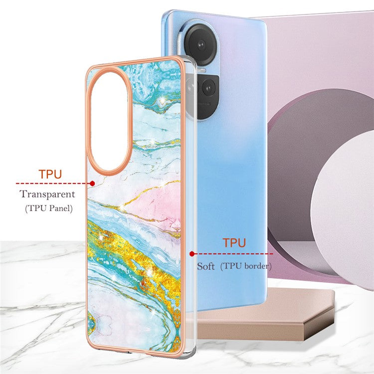 YB IMD Series-2 for Oppo Reno10 5G (Global) Electroplated TPU Case Marble Pattern IMD Protective Phone Cover - Green 004
