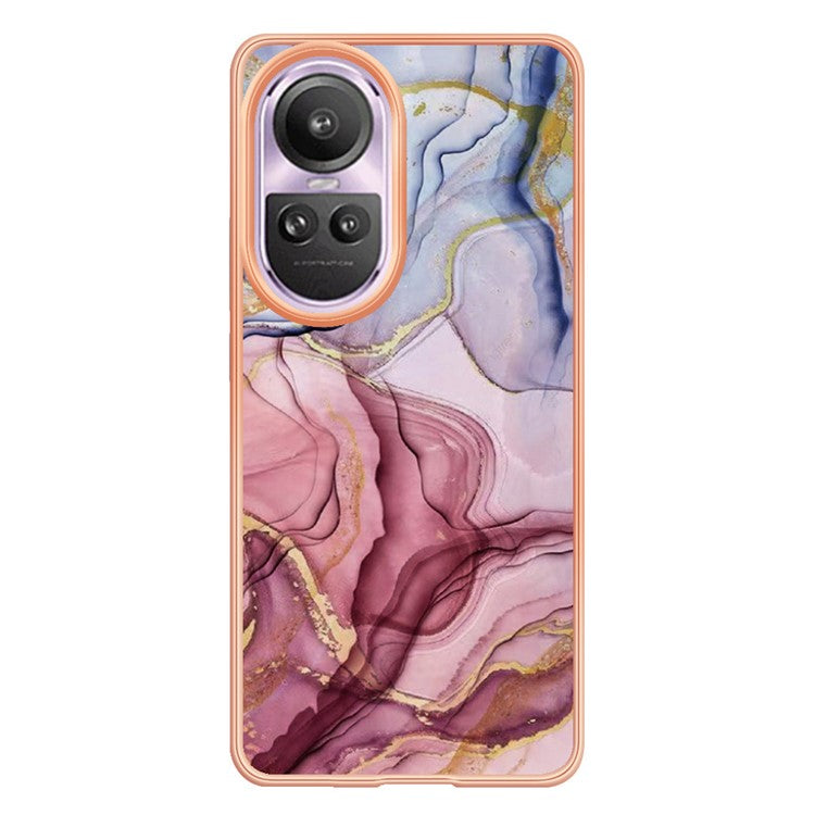 YB IMD Series-16 Style-E Marble Pattern Phone Case for Oppo Reno10 Pro 5G (Global) Electroplating IMD 2.0mm TPU Protective Cover - Rose Gold