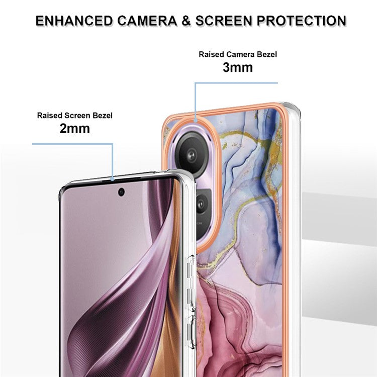 YB IMD Series-16 Style-E Marble Pattern Phone Case for Oppo Reno10 Pro 5G (Global) Electroplating IMD 2.0mm TPU Protective Cover - Rose Gold