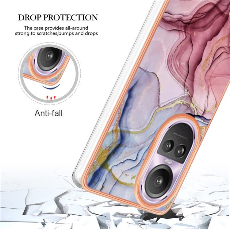 YB IMD Series-16 Style-E Marble Pattern Phone Case for Oppo Reno10 Pro 5G (Global) Electroplating IMD 2.0mm TPU Protective Cover - Rose Gold