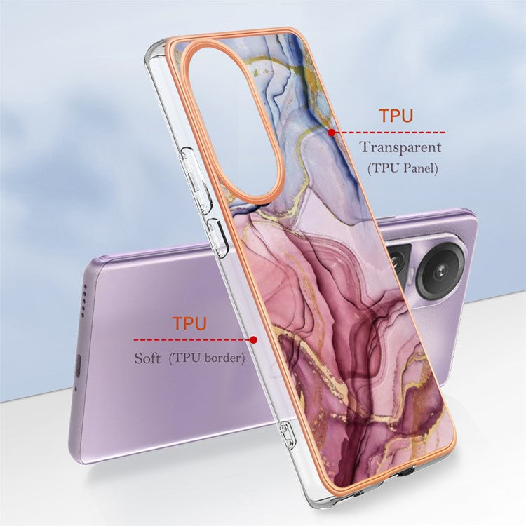 YB IMD Series-16 Style-E Marble Pattern Phone Case for Oppo Reno10 Pro 5G (Global) Electroplating IMD 2.0mm TPU Protective Cover - Rose Gold