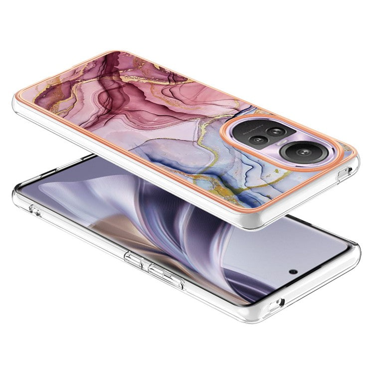 YB IMD Series-16 Style-E Marble Pattern Phone Case for Oppo Reno10 Pro 5G (Global) Electroplating IMD 2.0mm TPU Protective Cover - Rose Gold