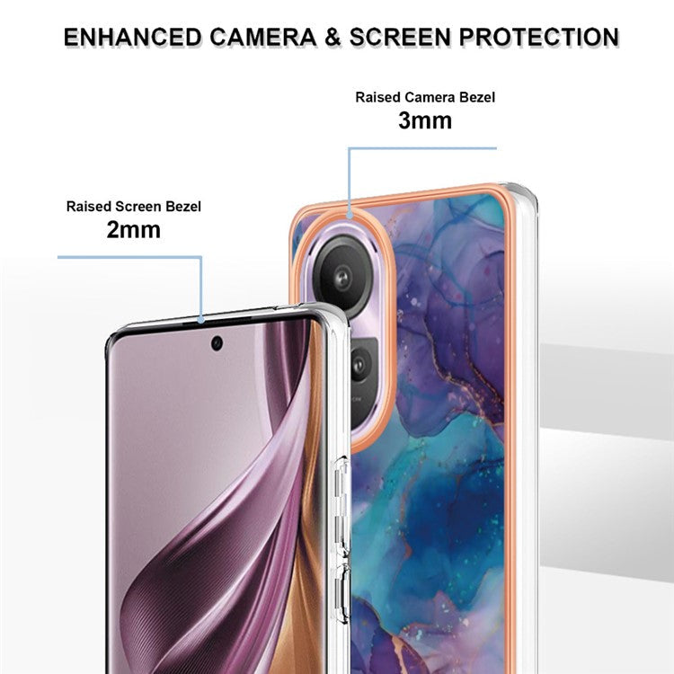 YB IMD Series-16 Style-E Marble Pattern Phone Case for Oppo Reno10 Pro 5G (Global) Electroplating IMD 2.0mm TPU Protective Cover - Purple