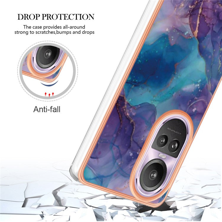 YB IMD Series-16 Style-E Marble Pattern Phone Case for Oppo Reno10 Pro 5G (Global) Electroplating IMD 2.0mm TPU Protective Cover - Purple
