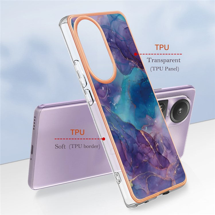 YB IMD Series-16 Style-E Marble Pattern Phone Case for Oppo Reno10 Pro 5G (Global) Electroplating IMD 2.0mm TPU Protective Cover - Purple