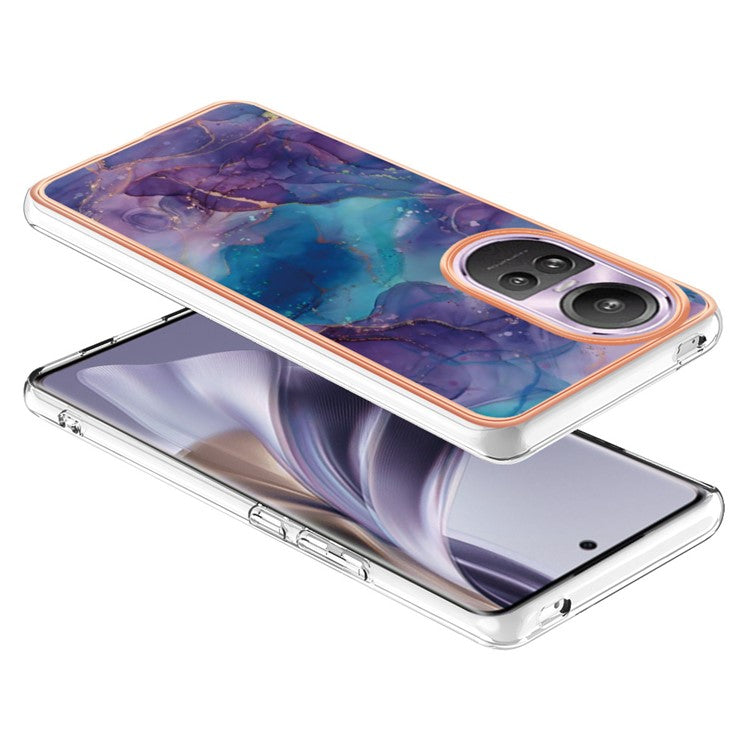 YB IMD Series-16 Style-E Marble Pattern Phone Case for Oppo Reno10 Pro 5G (Global) Electroplating IMD 2.0mm TPU Protective Cover - Purple