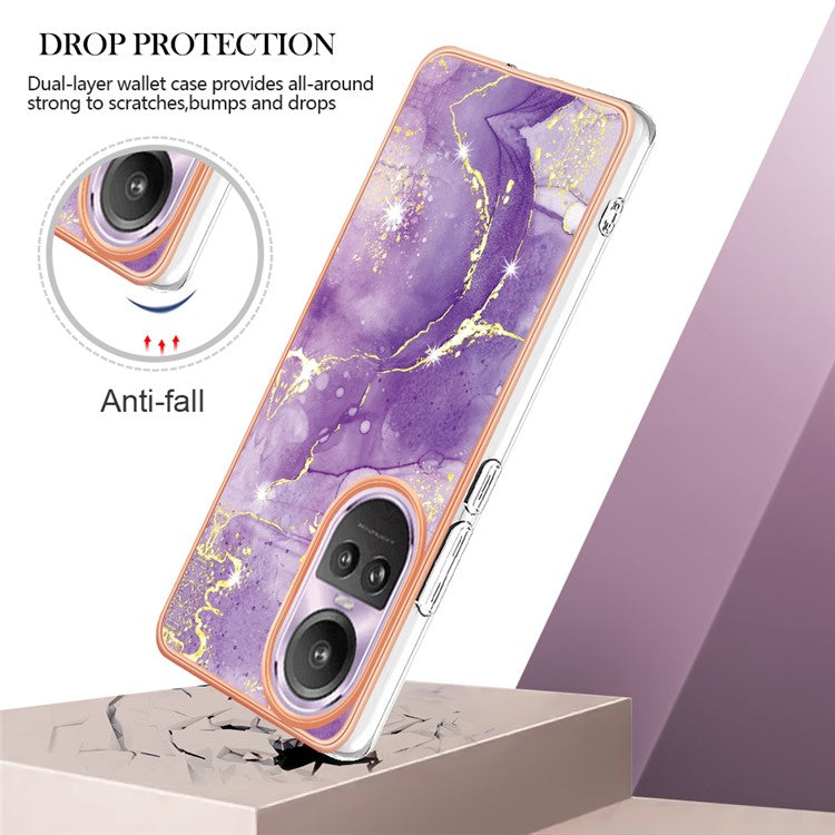 YB IMD Series-2 for Oppo Reno10 Pro 5G (Global) Marble Pattern Phone Case Electroplating Soft TPU IMD Cover - Purple 002