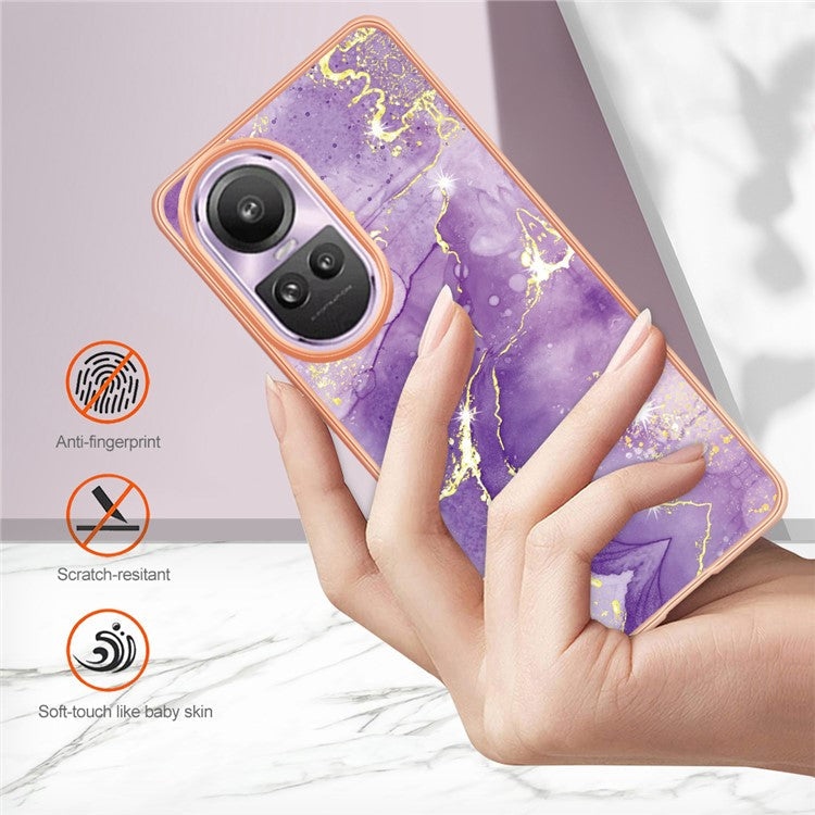 YB IMD Series-2 for Oppo Reno10 Pro 5G (Global) Marble Pattern Phone Case Electroplating Soft TPU IMD Cover - Purple 002