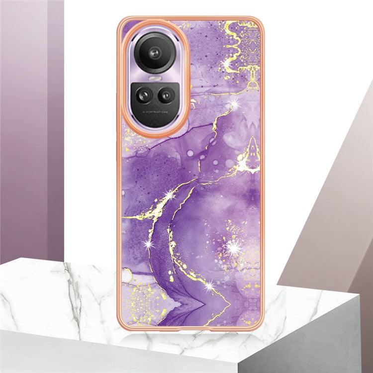 YB IMD Series-2 for Oppo Reno10 Pro 5G (Global) Marble Pattern Phone Case Electroplating Soft TPU IMD Cover - Purple 002