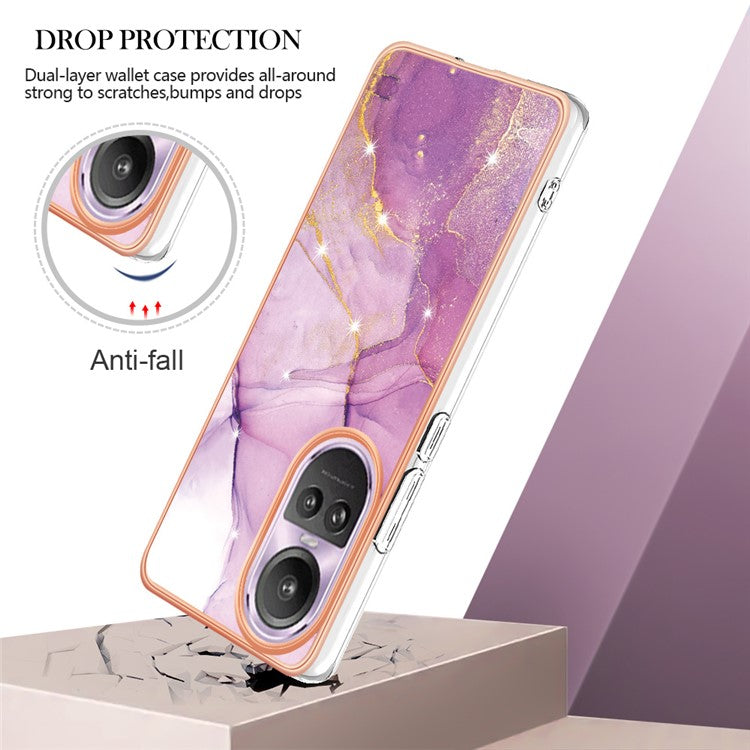 YB IMD Series-2 for Oppo Reno10 Pro 5G (Global) Marble Pattern Phone Case Electroplating Soft TPU IMD Cover - Purple 001