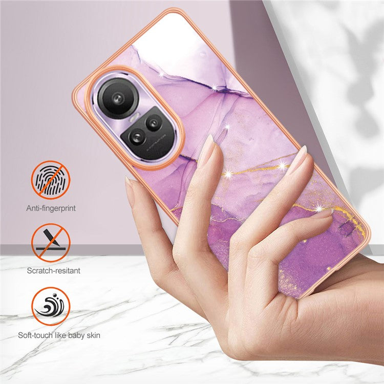 YB IMD Series-2 for Oppo Reno10 Pro 5G (Global) Marble Pattern Phone Case Electroplating Soft TPU IMD Cover - Purple 001