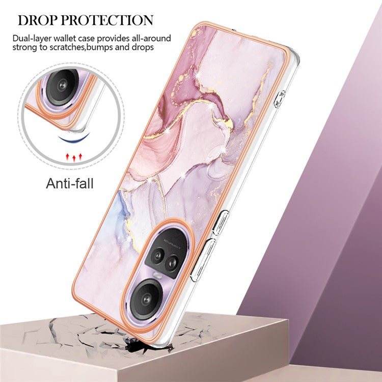 YB IMD Series-2 for Oppo Reno10 Pro 5G (Global) Marble Pattern Phone Case Electroplating Soft TPU IMD Cover - Rose Gold 005