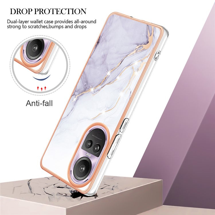 YB IMD Series-2 for Oppo Reno10 Pro 5G (Global) Marble Pattern Phone Case Electroplating Soft TPU IMD Cover - White 006