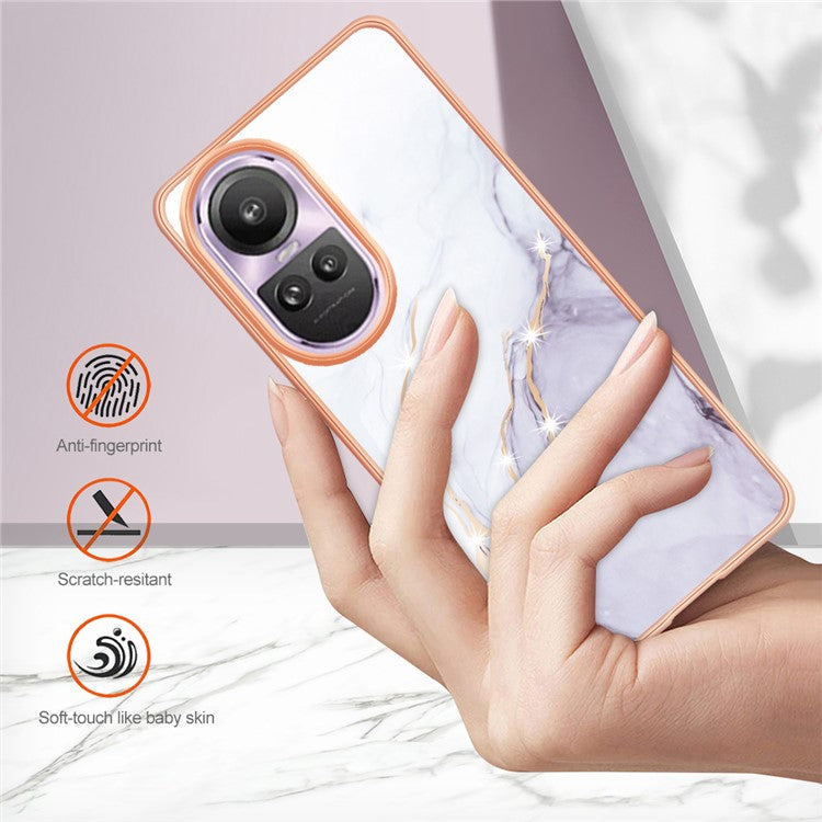 YB IMD Series-2 for Oppo Reno10 Pro 5G (Global) Marble Pattern Phone Case Electroplating Soft TPU IMD Cover - White 006