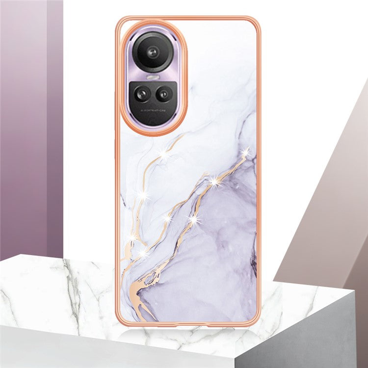 YB IMD Series-2 for Oppo Reno10 Pro 5G (Global) Marble Pattern Phone Case Electroplating Soft TPU IMD Cover - White 006
