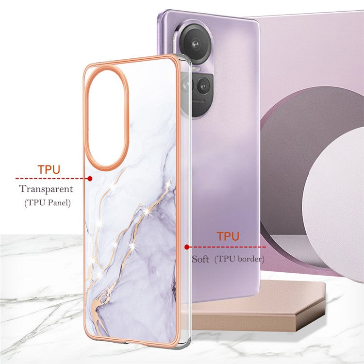 YB IMD Series-2 for Oppo Reno10 Pro 5G (Global) Marble Pattern Phone Case Electroplating Soft TPU IMD Cover - White 006