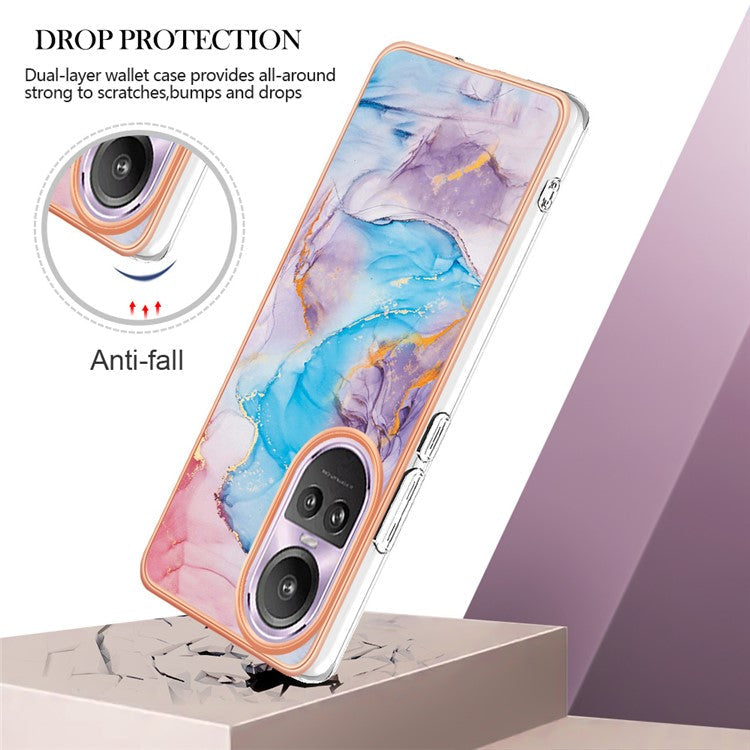 YB IMD Series-1 Electroplating Soft TPU Case for Oppo Reno10 Pro 5G (Global) Marble Floral Pattern IMD Anti-Scratch Phone Cover - Milky Way Marble Blue