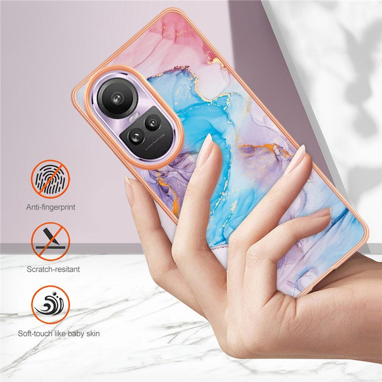 YB IMD Series-1 Electroplating Soft TPU Case for Oppo Reno10 Pro 5G (Global) Marble Floral Pattern IMD Anti-Scratch Phone Cover - Milky Way Marble Blue