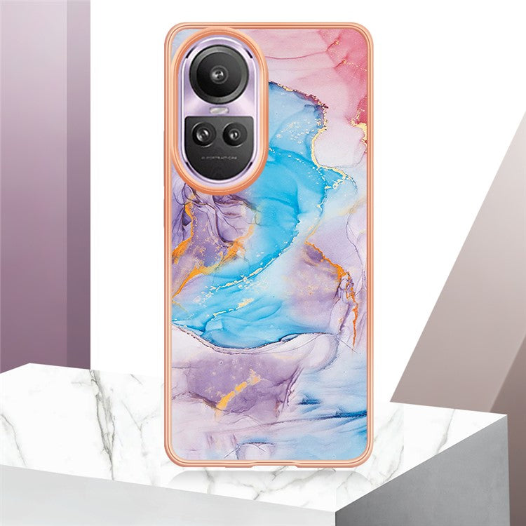 YB IMD Series-1 Electroplating Soft TPU Case for Oppo Reno10 Pro 5G (Global) Marble Floral Pattern IMD Anti-Scratch Phone Cover - Milky Way Marble Blue