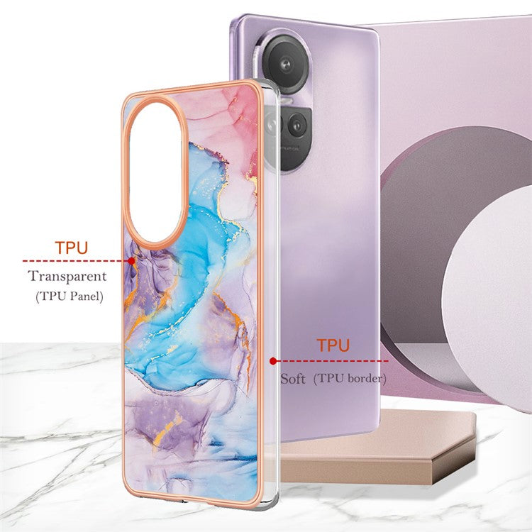 YB IMD Series-1 Electroplating Soft TPU Case for Oppo Reno10 Pro 5G (Global) Marble Floral Pattern IMD Anti-Scratch Phone Cover - Milky Way Marble Blue
