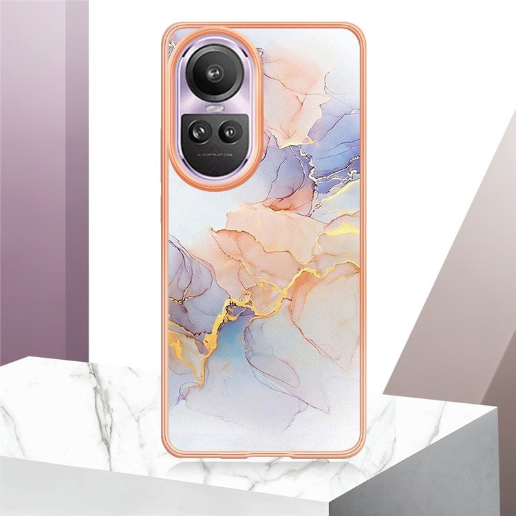 YB IMD Series-1 Electroplating Soft TPU Case for Oppo Reno10 Pro 5G (Global) Marble Floral Pattern IMD Anti-Scratch Phone Cover - Milky Way Marble White