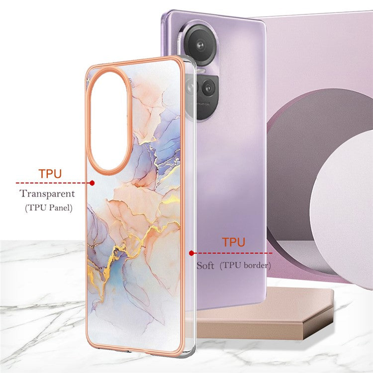 YB IMD Series-1 Electroplating Soft TPU Case for Oppo Reno10 Pro 5G (Global) Marble Floral Pattern IMD Anti-Scratch Phone Cover - Milky Way Marble White