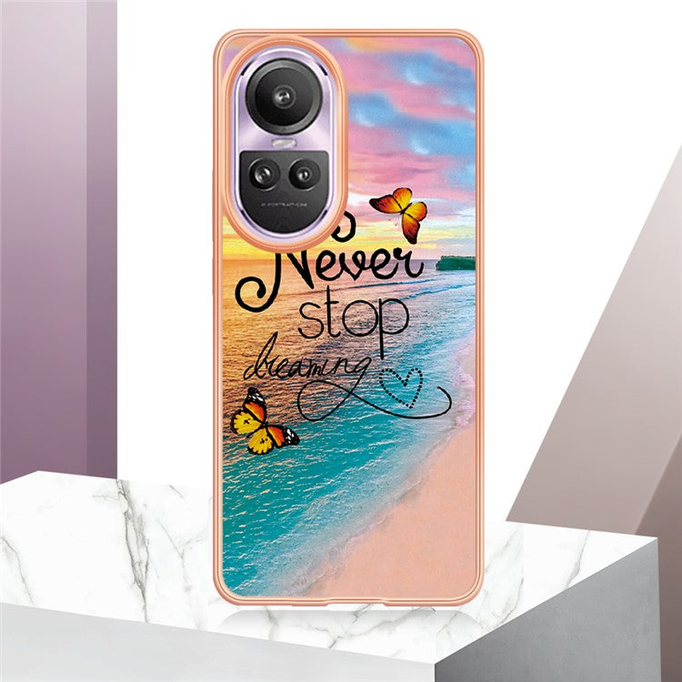 YB IMD Series-1 Electroplating Soft TPU Case for Oppo Reno10 Pro 5G (Global) Marble Floral Pattern IMD Anti-Scratch Phone Cover - Never Stop Dreaming