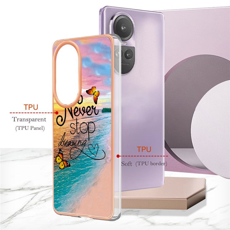 YB IMD Series-1 Electroplating Soft TPU Case for Oppo Reno10 Pro 5G (Global) Marble Floral Pattern IMD Anti-Scratch Phone Cover - Never Stop Dreaming