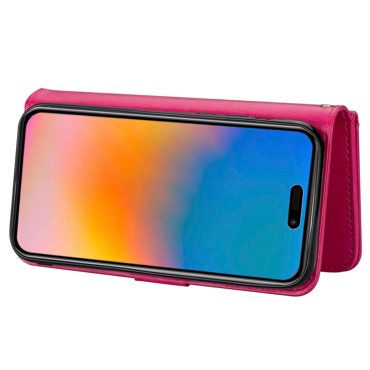 9 Card Slots Phone Case for iPhone 15 , Wallet Stand PU Leather Detachable Phone Cover - Rose