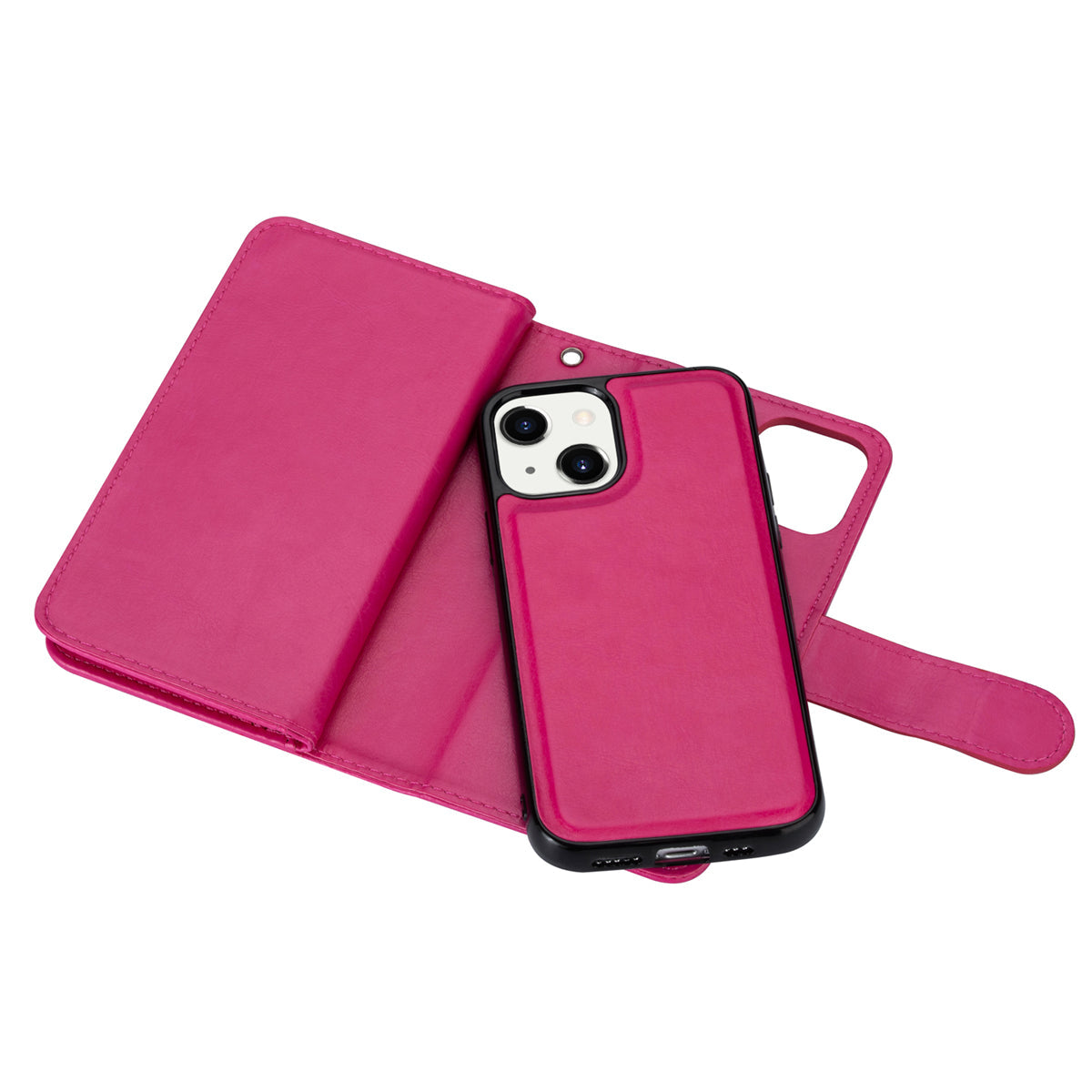 9 Card Slots Phone Case for iPhone 15 , Wallet Stand PU Leather Detachable Phone Cover - Rose